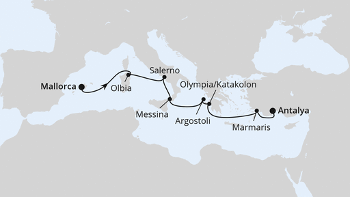 Routenverlauf Italien, Griechenland & Türkei ab Mallorca