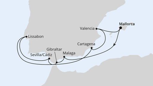 Routenverlauf Spanien, Portugal & Gibraltar ab Mallorca