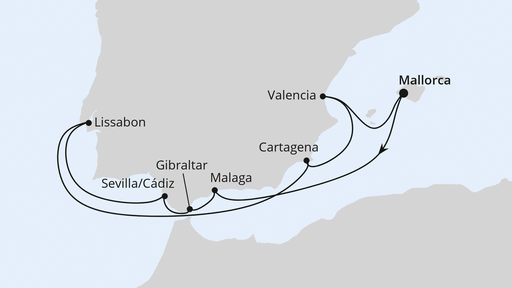 Routenverlauf Spanien, Portugal & Gibraltar ab Mallorca