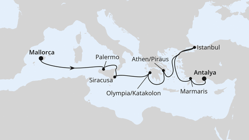 Routenverlauf Italien & Griechenland mit Istanbul