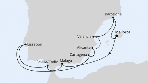 Routenverlauf Spanien, Portugal & Balearen ab Mallorca