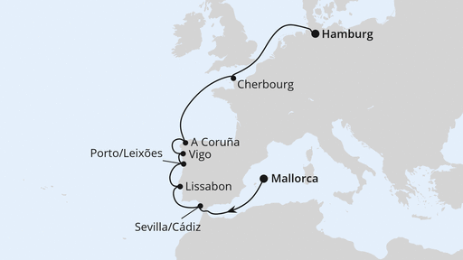 Routenverlauf Von Mallorca über Portugal nach Hamburg