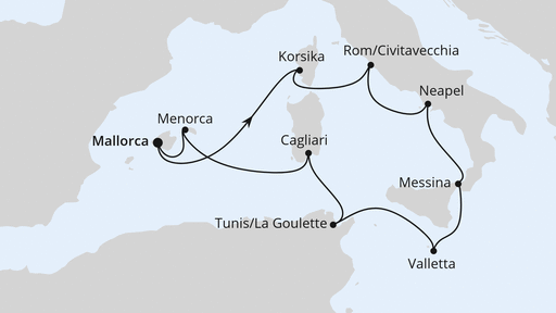 Routenverlauf Italien & Mittelmeerinseln ab Mallorca