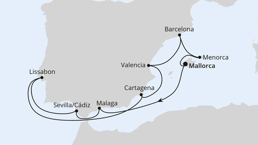 Routenverlauf Spanien, Portugal & Balearen ab Mallorca