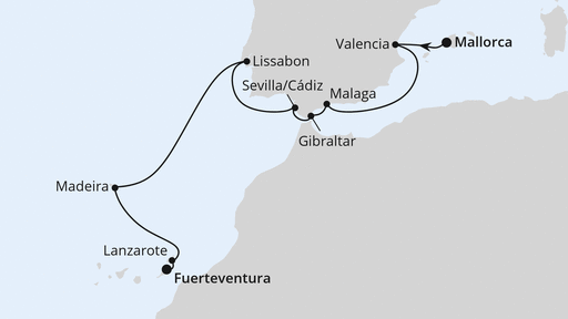 Routenverlauf Andalusien, Madeira & Kanaren ab Mallorca 3