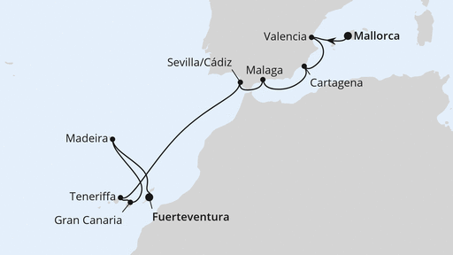 Routenverlauf Spanische Mittelmeerküste, Kanaren & Madeira 2