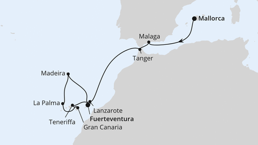 Routenverlauf Andalusien, Madeira & Kanaren ab Mallorca