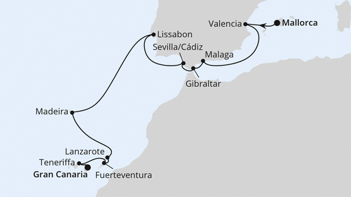 Routenverlauf Andalusien, Madeira & Kanaren ab Mallorca 2