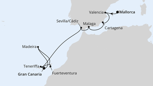 Routenverlauf Spanische Mittelmeerküste, Kanaren & Madeira 1