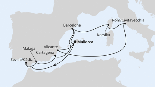 Routenverlauf Große Mittelmeer-Reise zu Ostern ab Mallorca