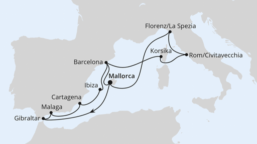 Routengrafik Große Mittelmeer-Reise ab Mallorca 2