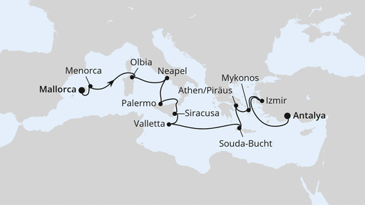 Routenverlauf Griechenland & Mittelmeerinseln ab Mallorca