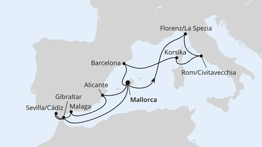 Routenverlauf Feiertagsreise im Mittelmeer ab Mallorca