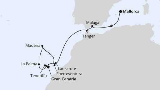 Routenverlauf Mittelmeer & Atlantikküste mit Kanaren ab Mallorca