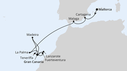 Routenverlauf Andalusien, Kanaren & Madeira ab Mallorca