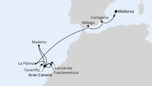 Routenverlauf Andalusien, Kanaren & Madeira ab Mallorca