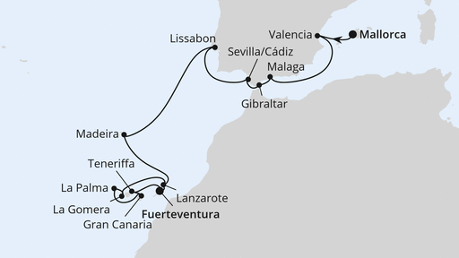 Routenverlauf Andalusien, Madeira & Kanaren ab Mallorca 1