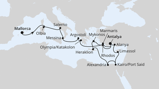 Routenverlauf Große Osterreise mit Griechenland & Ägypten