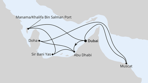Routenverlauf Große Orient-Reise ab Dubai