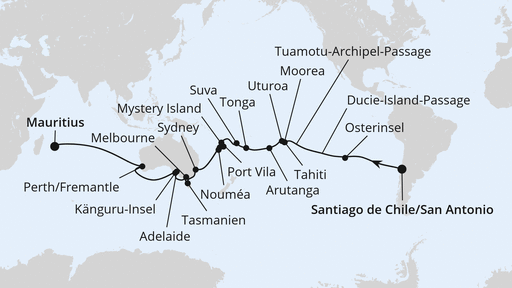 Routenverlauf Von San Antonio nach Mauritius