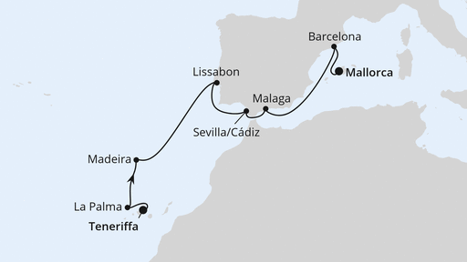 Routenverlauf Osterreise Kanaren & Andalusien ab Teneriffa