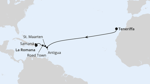 Routenverlauf Von Teneriffa über Antigua in die Dom. Republik