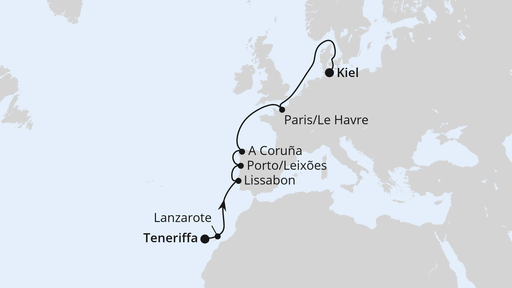 Routenverlauf Europas Atlantikküste ab Teneriffa