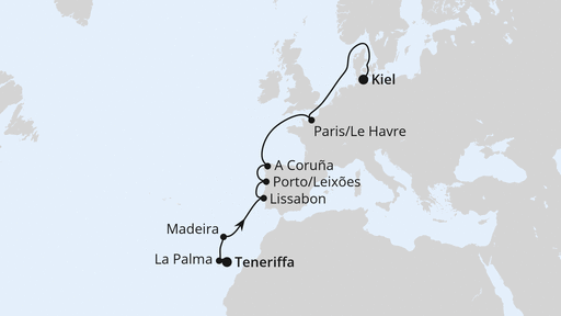 Routenverlauf Europas Atlantikküste ab Teneriffa