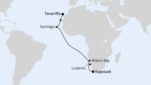 Routenverlauf Von Teneriffa über Namibia nach Kapstadt