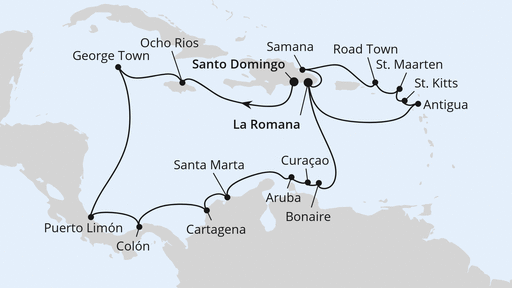 Routenverlauf Karibische Insel-Rundreise & Mittelamerika 1