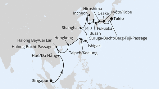 Route Von Singapur über Vietnam & Südkorea nach Tokio