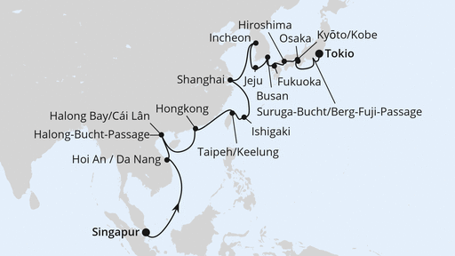Routenverlauf Von Singapur über Vietnam & Südkorea nach Tokio