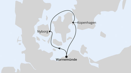Routenverlauf Minikreuzfahrt nach Dänemark ab Warnemünde
