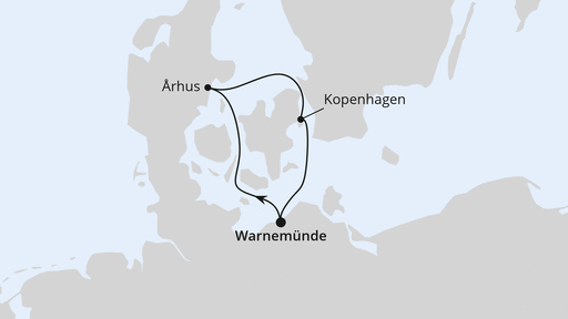Routenverlauf Kurzreise nach Dänemark ab Warnemünde