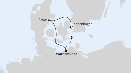 Routenverlauf Kurzreise nach Dänemark ab Warnemünde