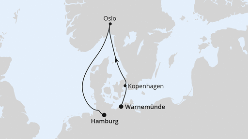 Routenverlauf Kurzreise nach Oslo & Kopenhagen ab Warnemünde