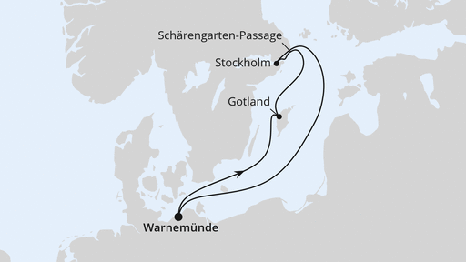 Routenverlauf Kurzreise zu Ostern ab Warnemünde
