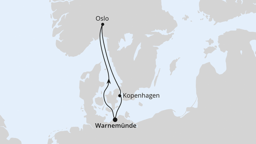 Routenverlauf Kurzreise nach Norwegen & Dänemark ab Warnemünde