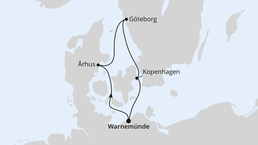 Routenverlauf Kurzreise nach Schweden & Dänemark ab Warnemünde