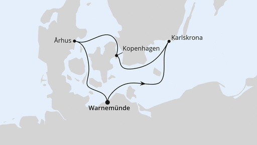 Routenverlauf Kurzreise nach Schweden & Dänemark ab Warnemünde