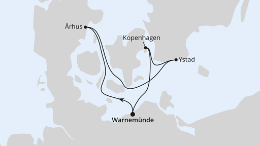 Routenverlauf Kurzreise nach Dänemark & Schweden ab Warnemünde