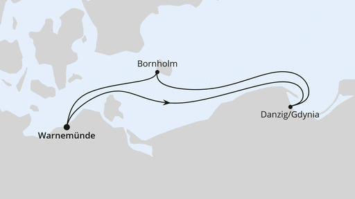 Routenverlauf Kurzreise nach Polen & Dänemark ab Warnemünde