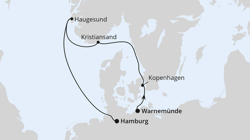 Routenverlauf Kurzreise nach Norwegen & Dänemark ab Warnemünde