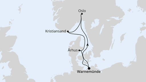 Routenverlauf Kurzreise nach Skandinavien ab Warnemünde