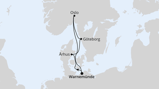 Routenverlauf Kurzreise nach Skandinavien ab Warnemünde