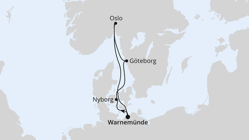 Routenverlauf Kurzreise nach Skandinavien ab Warnemünde