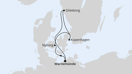 Routenverlauf Kurzreise nach Skandinavien ab Warnemünde