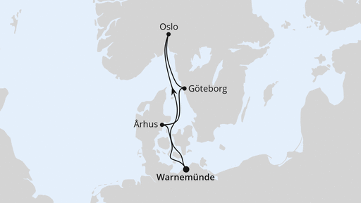 Routenverlauf Kurzreise nach Skandinavien ab Warnemünde