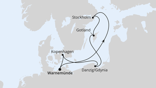 Routenverlauf Schweden, Polen & Dänemark ab Warnemünde
