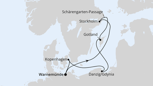 Routenverlauf Schweden, Polen & Dänemark ab Warnemünde